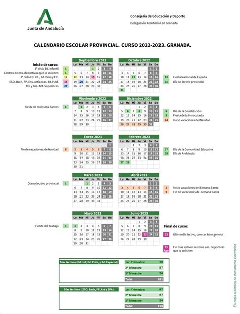 calendario escolar granada 2023